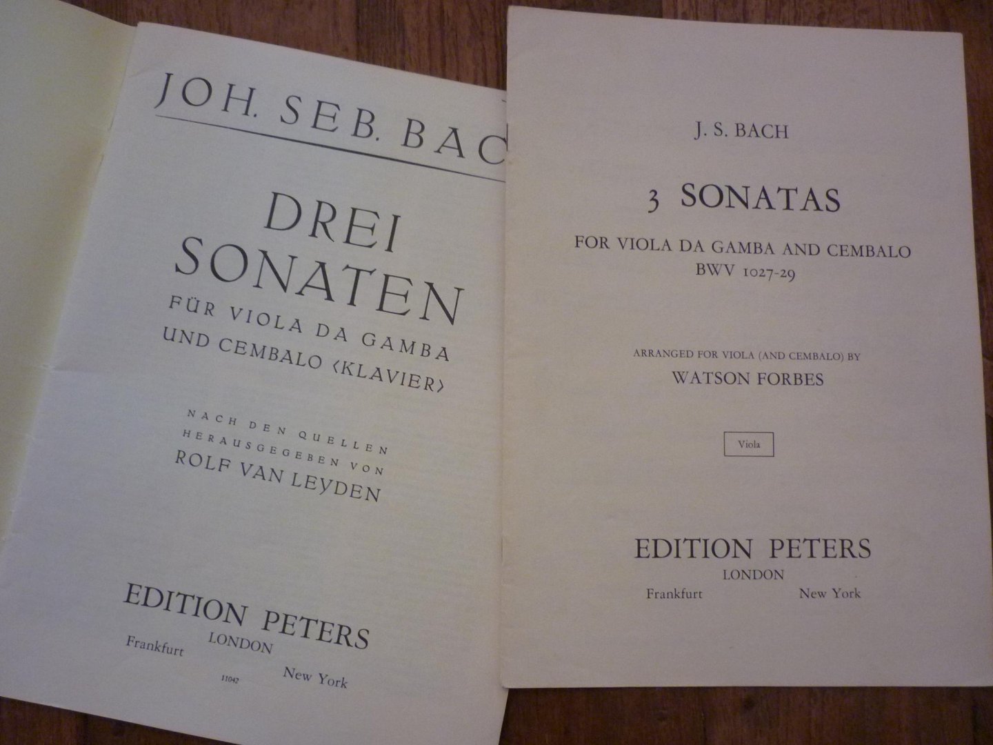 Bach; J. S.  (1685-1750) - Drei Sonaten; BWV 1027-1029; fur Viola da Gamba und Cembalo (Klavier); (Herausgegeben von Rolf van Leyden)
