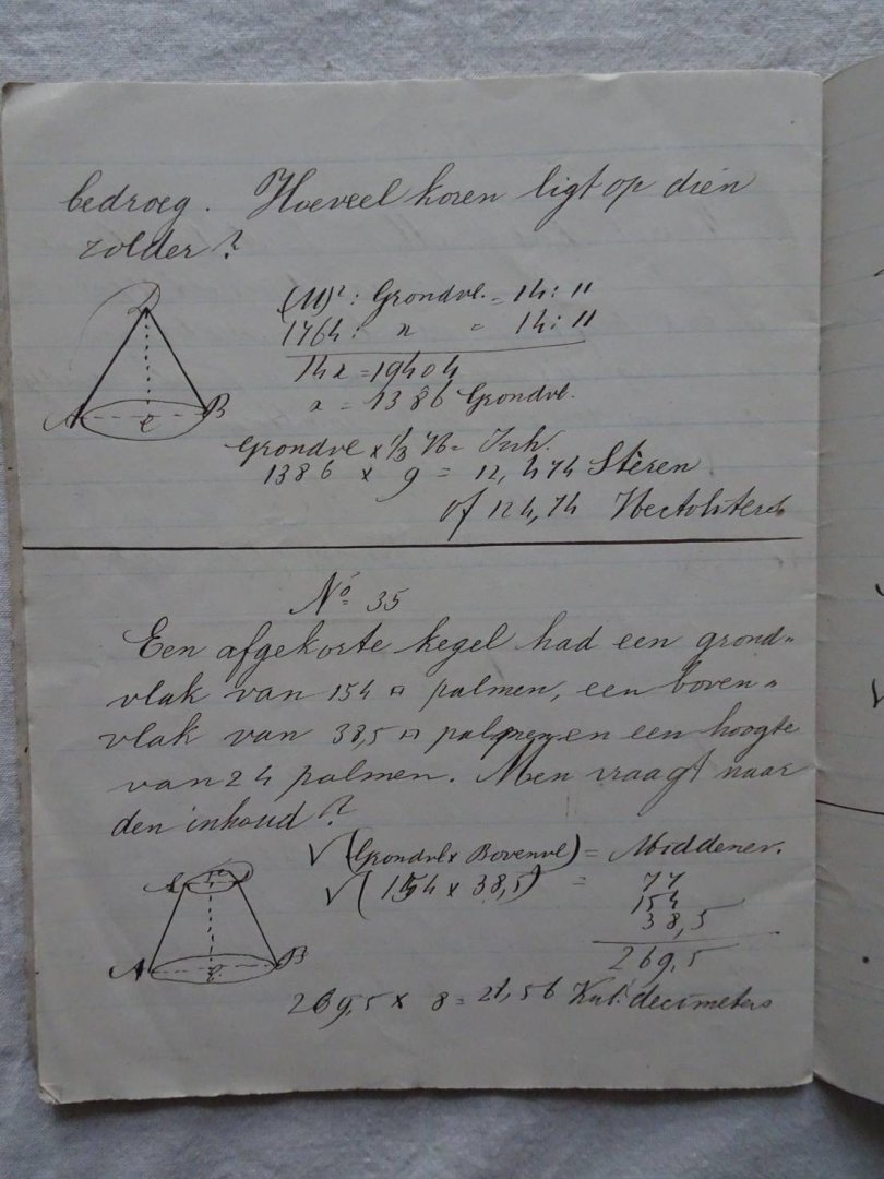 N.n.. - Schriftje met handgeschreven wiskunde aantekeningen uit 1870.
