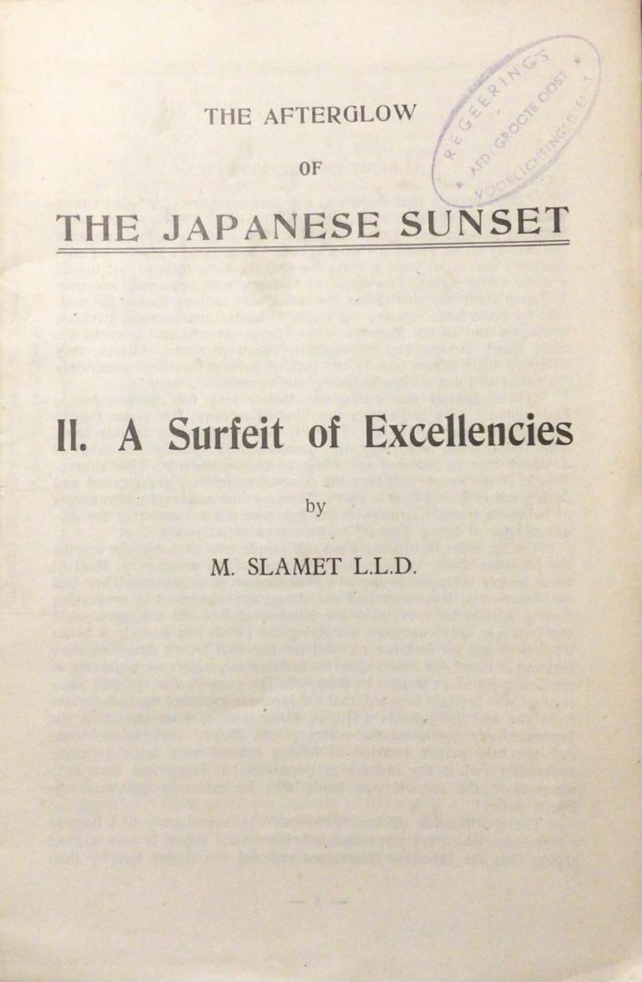 M. Slamet - The afterglow of The Japanese Sunset II A surfeit of Excellencies