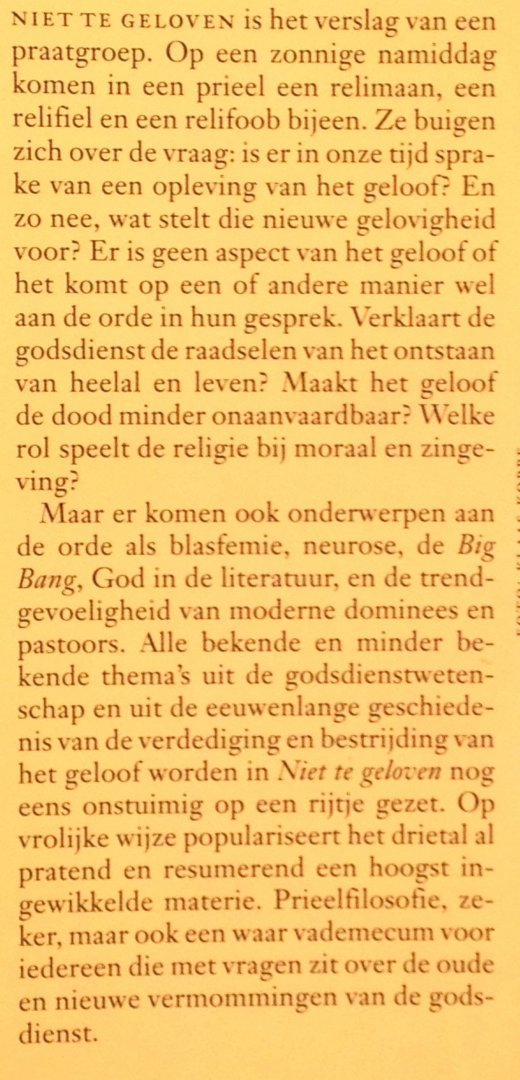 Komrij, Gerrit - Niet te geloven - Een prieelgesprek | boekenweekessay 1997