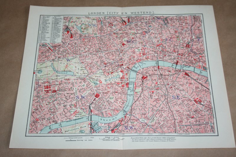  - Oude kaart/ plattegrond - Londen (City en Westend)  - circa 1905