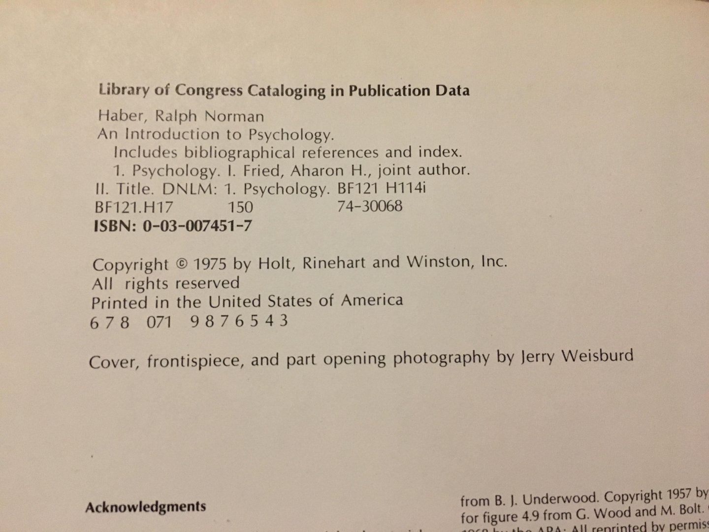 Ralph Norman Haber - An Introduction to Psychology