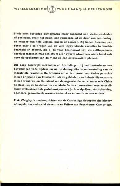 Wrigley E.A .. Vertaling : van Hans Wagemans - Bevolkingsvraagstukken - in verleden en heden