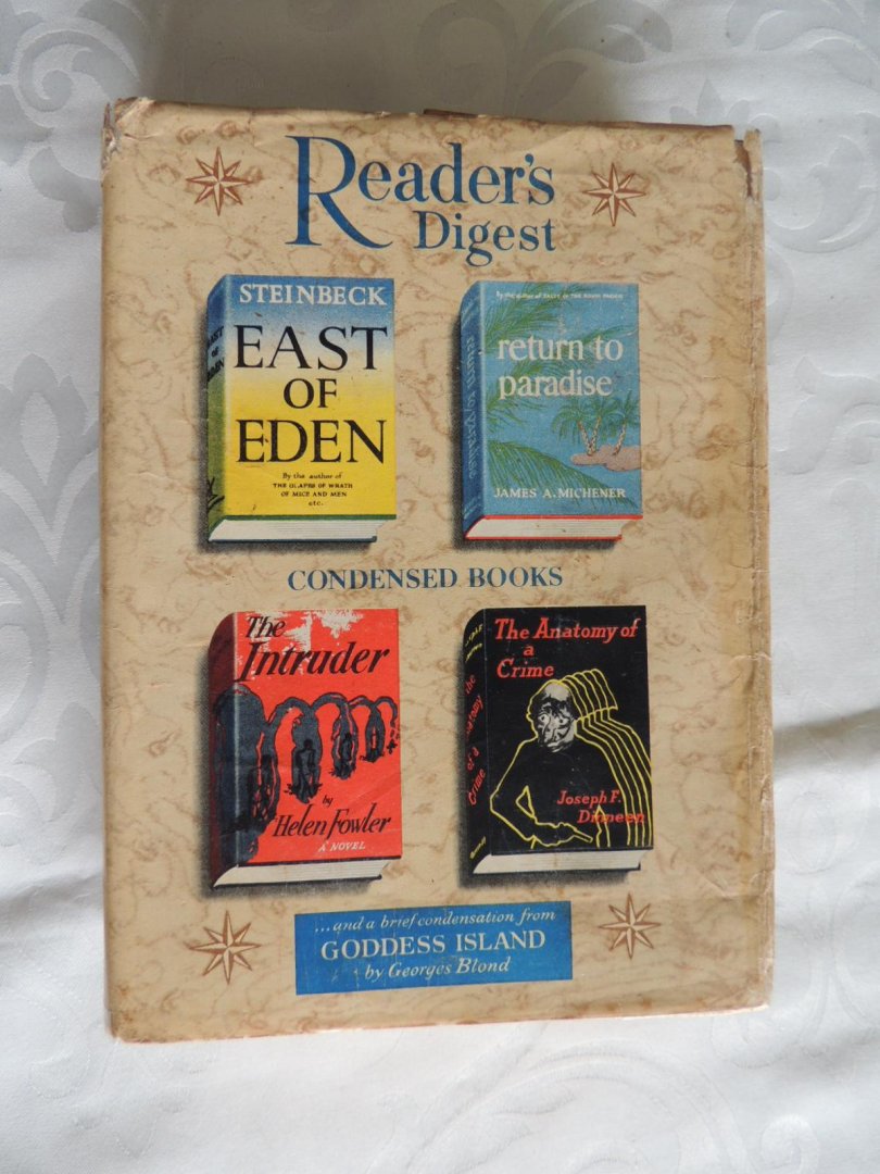 Dinneen, Steinbeck, Blond, Michener, Fowler - Reader's digest condensed books Volume 8. east of eden, return to paradise, the intruder, anatomy of a crime, goddess island