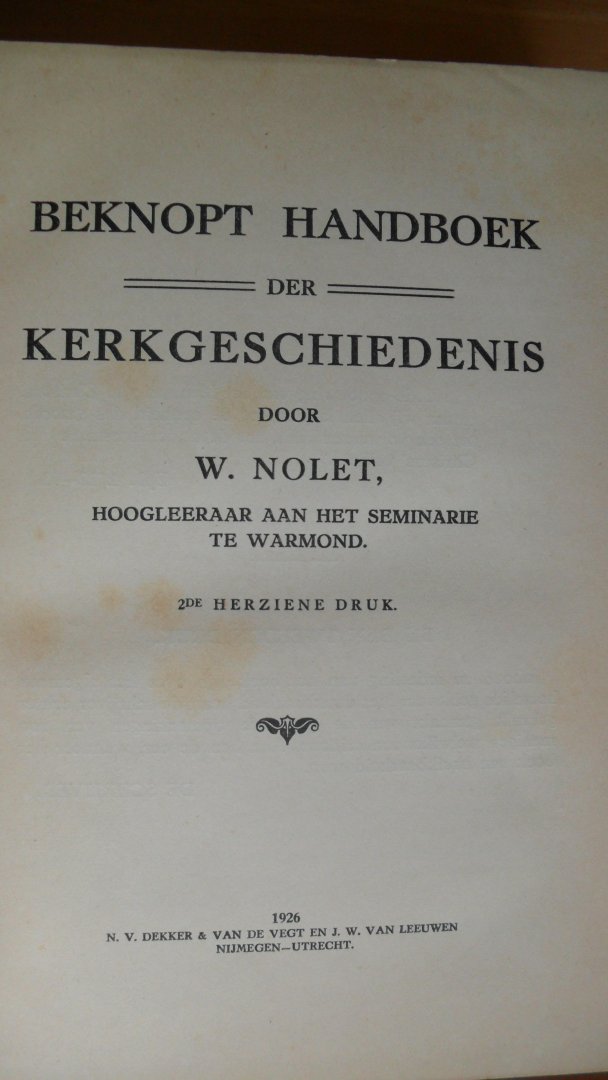 Nolet W. - Beknopt Handboek der Kerkgeschiedenis