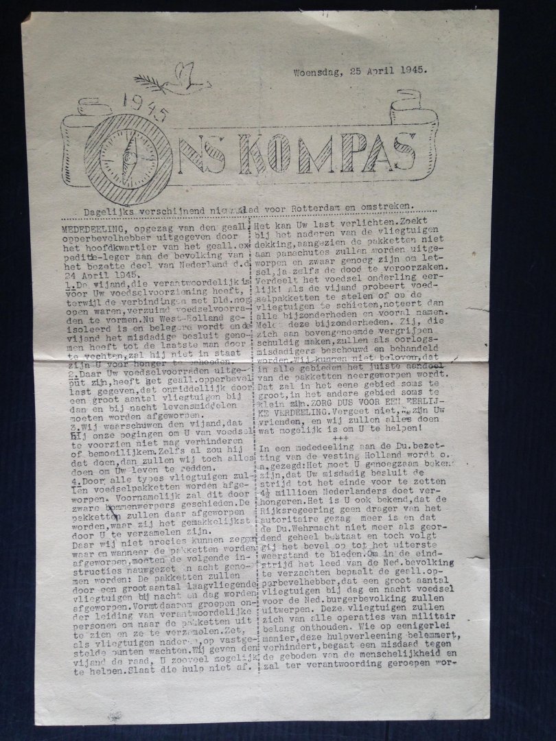 Oorlogskrant / stencil - Ons Kompas voor Rotterdam en Omstreken