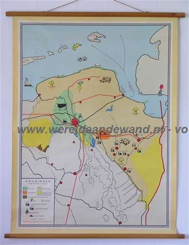 Bakker, W. en Rusch, H. - Schoolkaart / wandkaart van Groningen