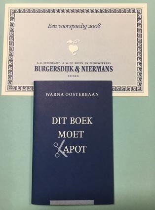 OOSTERBAAN, Warna. - Dit boek moet kapot.