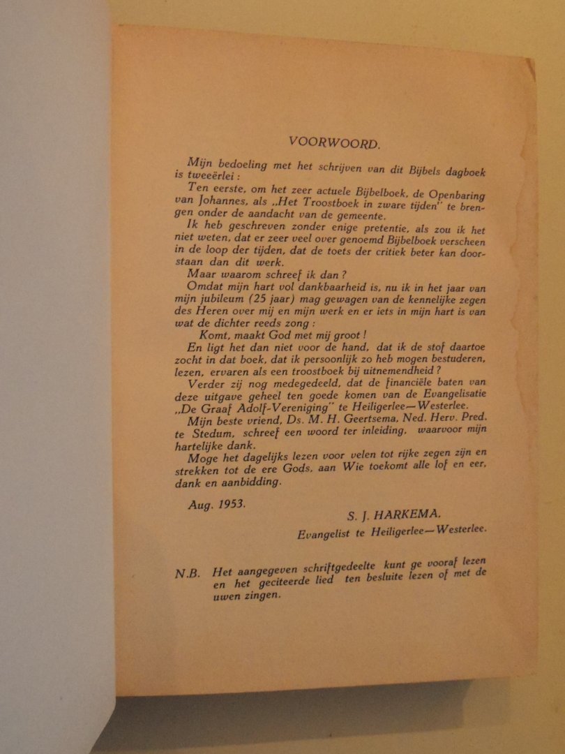 Harkema S. J. - G.W.V. - G.W. Tamminga Visser - Het Troostboek in zware tijden -Troostboek voor de tijd die komt - bijbels dagboek over Openbaring - Openbaring aan Johannes