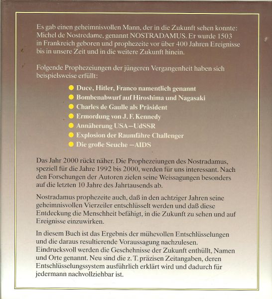 Hewitt  V.J  en  Peter Lorie  ..  Übersetzung : Helga Zoglmann] - Die unglaublichen Weissagungen des Nostradamus zur Jahrtausendwende 1992 -2001 seine Prophezeiungen endlich entschlüsselt ; 1992 - 2001.