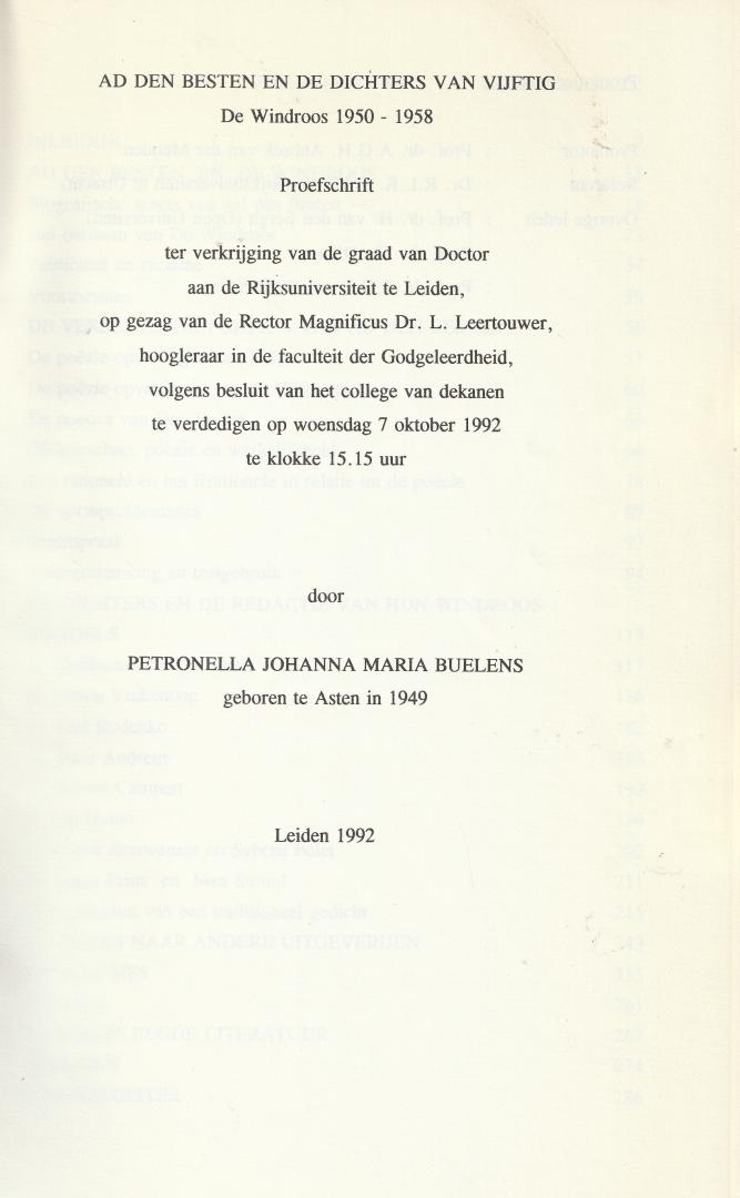 Buelens, Elly - Ad den Besten en de dichters van Vijftig : De Windroos 1950 - 1958