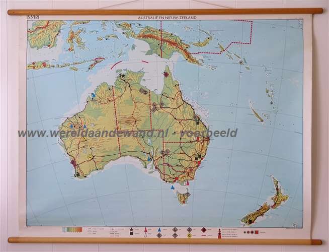  - Schoolkaart / wandkaart van Australië en Nieuw-Zeeland