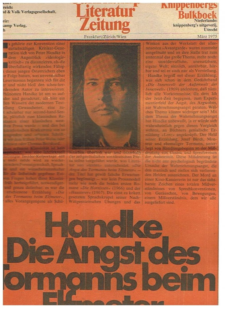 Redactie - Suhrkamp Literatur Zeitung - Handke - Die Angst de Tormaznns beim Elfmeter