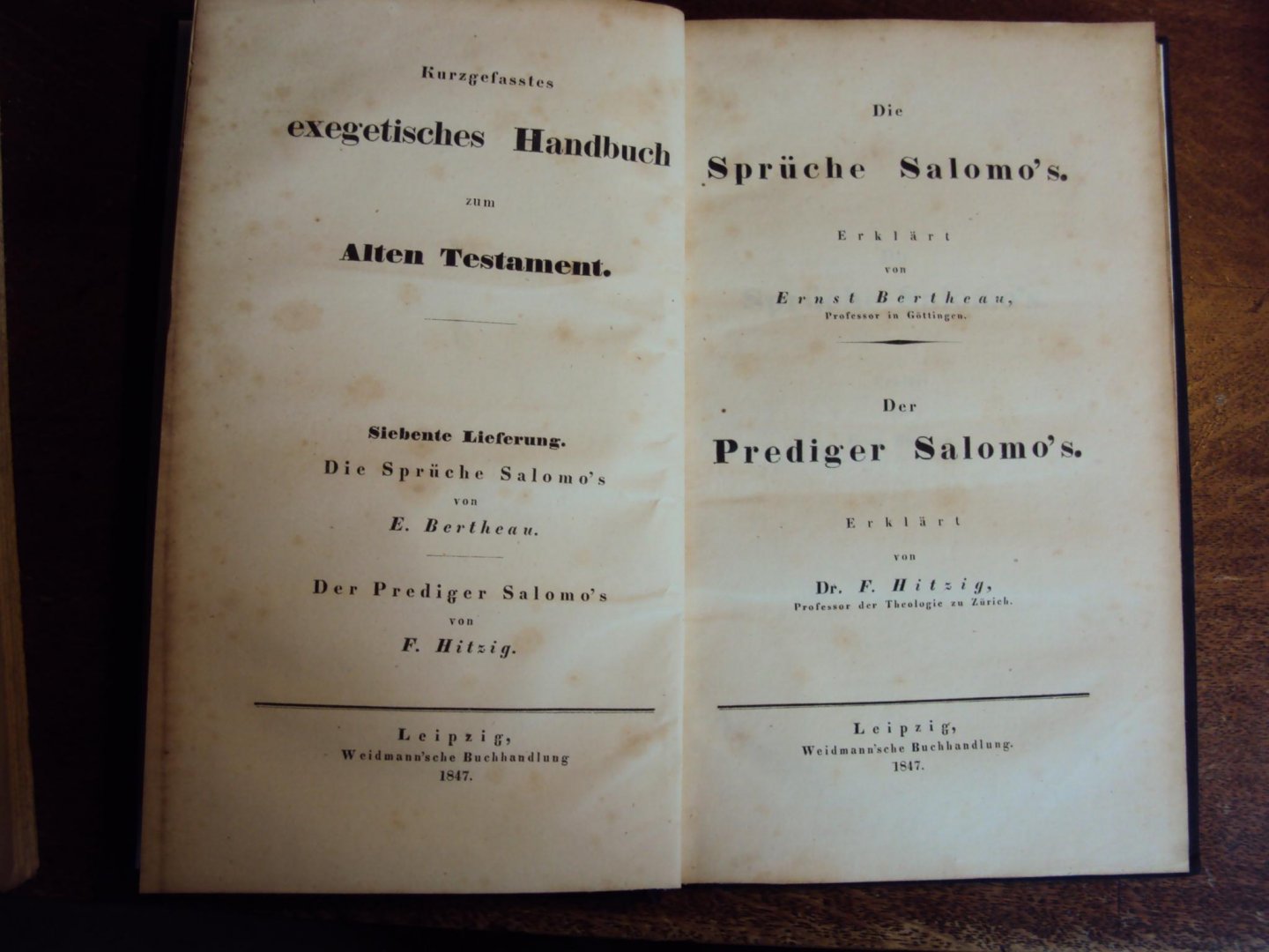 Bertheau, Ernst / F. Hitzig - Die Sprüche Salomo's / Der Prediger Salomo's (Kurzgefasstes exegetische Handbuch zum Alten Testament, Siebente Lieferung)