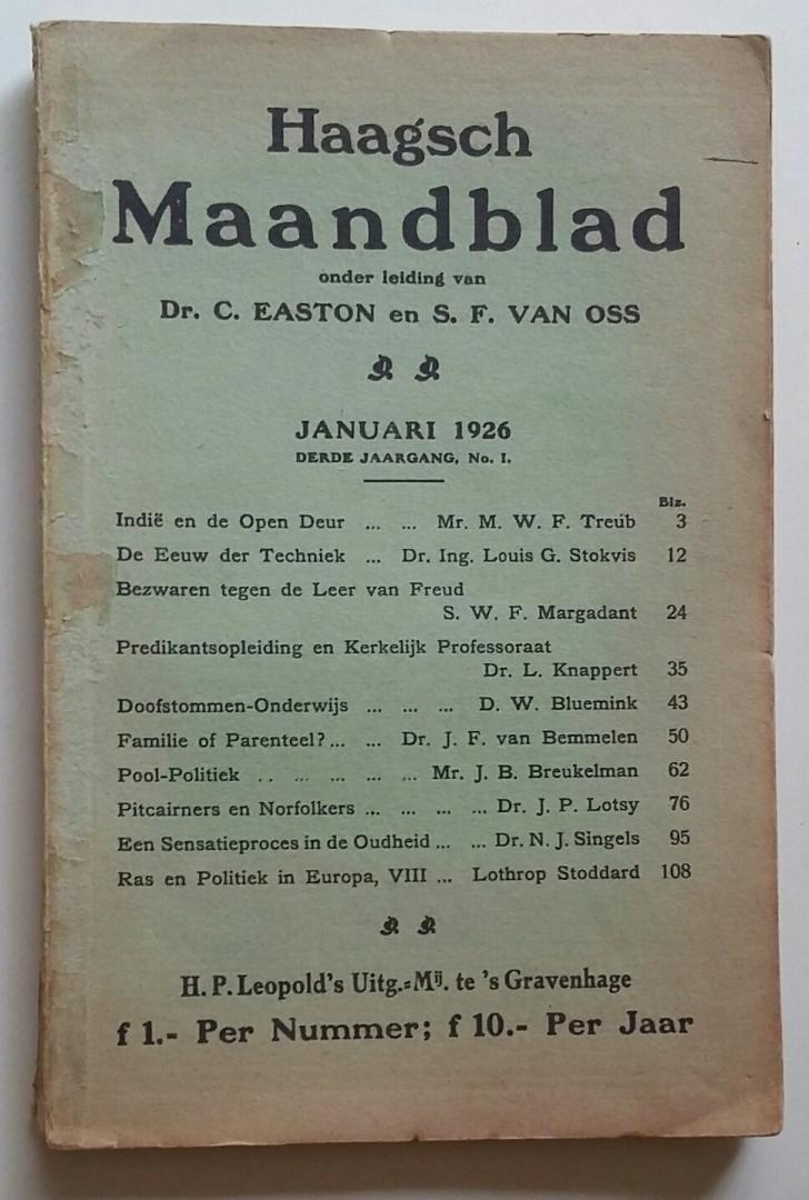 Easton, Dr. C. / Oss, S.F. van (redactie) - 6 x Haagsch Maanblad 1926 en 1927. Zie Extra.