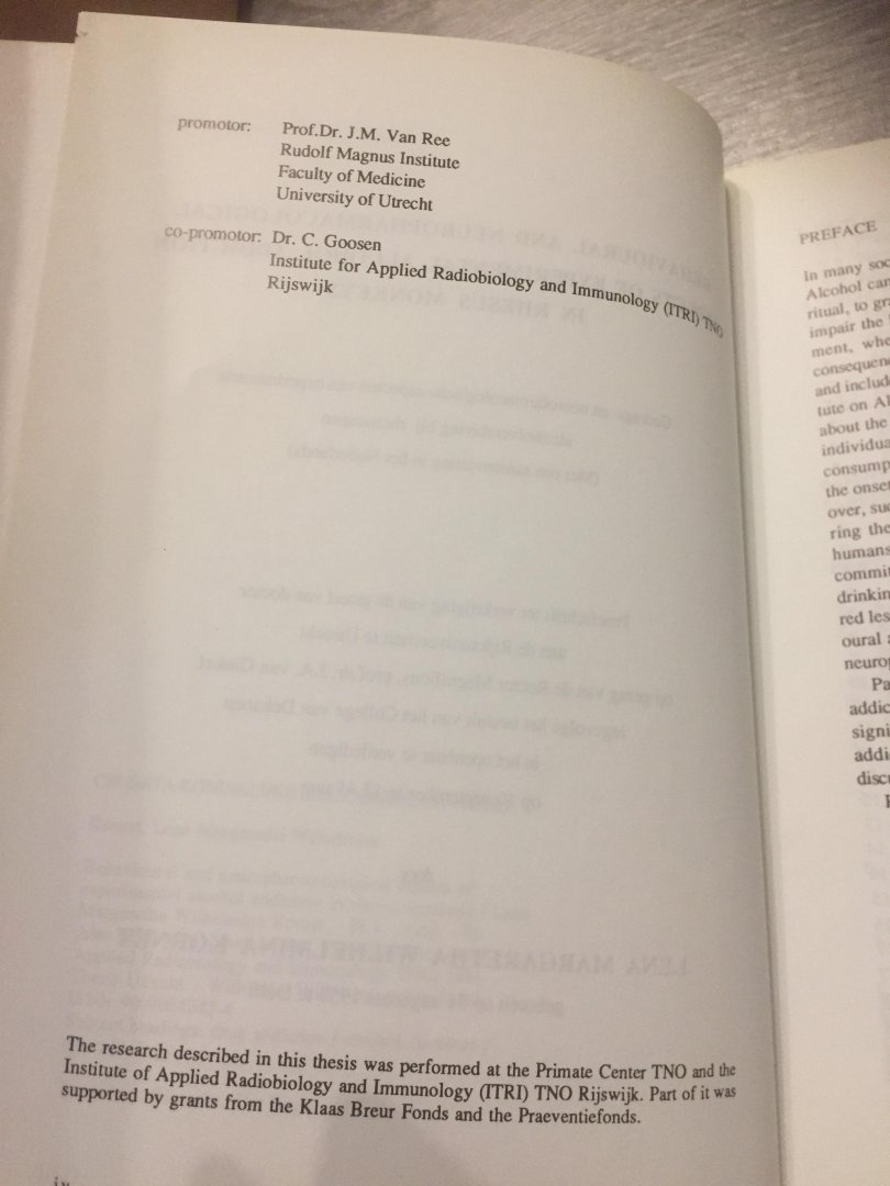 Marleen Kornet - Behavioural and neuropharmacological aspects of experimental alcohol addiction in rhesus monkeys