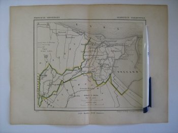 - Oudtijds grensgekleurde lithografie van Gemeente TERMUNTEN, Groningen 1866