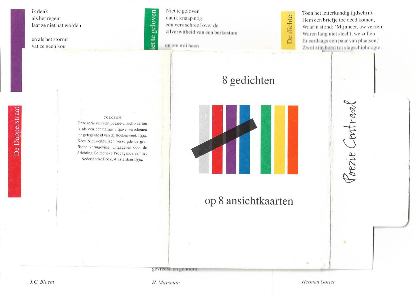 Bloem, Campert, Gorter, Herzberg, Komrij, Marja, Marsman en Schierbeek - Boekenweekgeschenk 1994. 8 gedichten op 8 ansichtkaarten, Poëzie Centraal