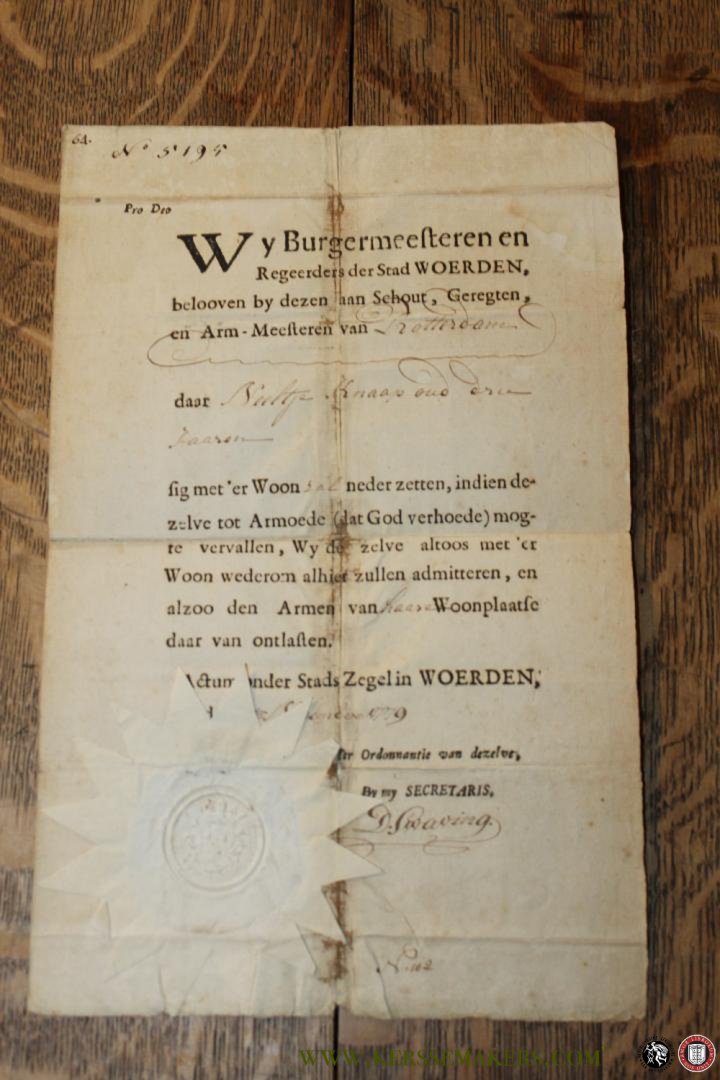 N/N - Ontlastbrief Woerden t.n.v. Neeltje Knaap, 4 november 1779.