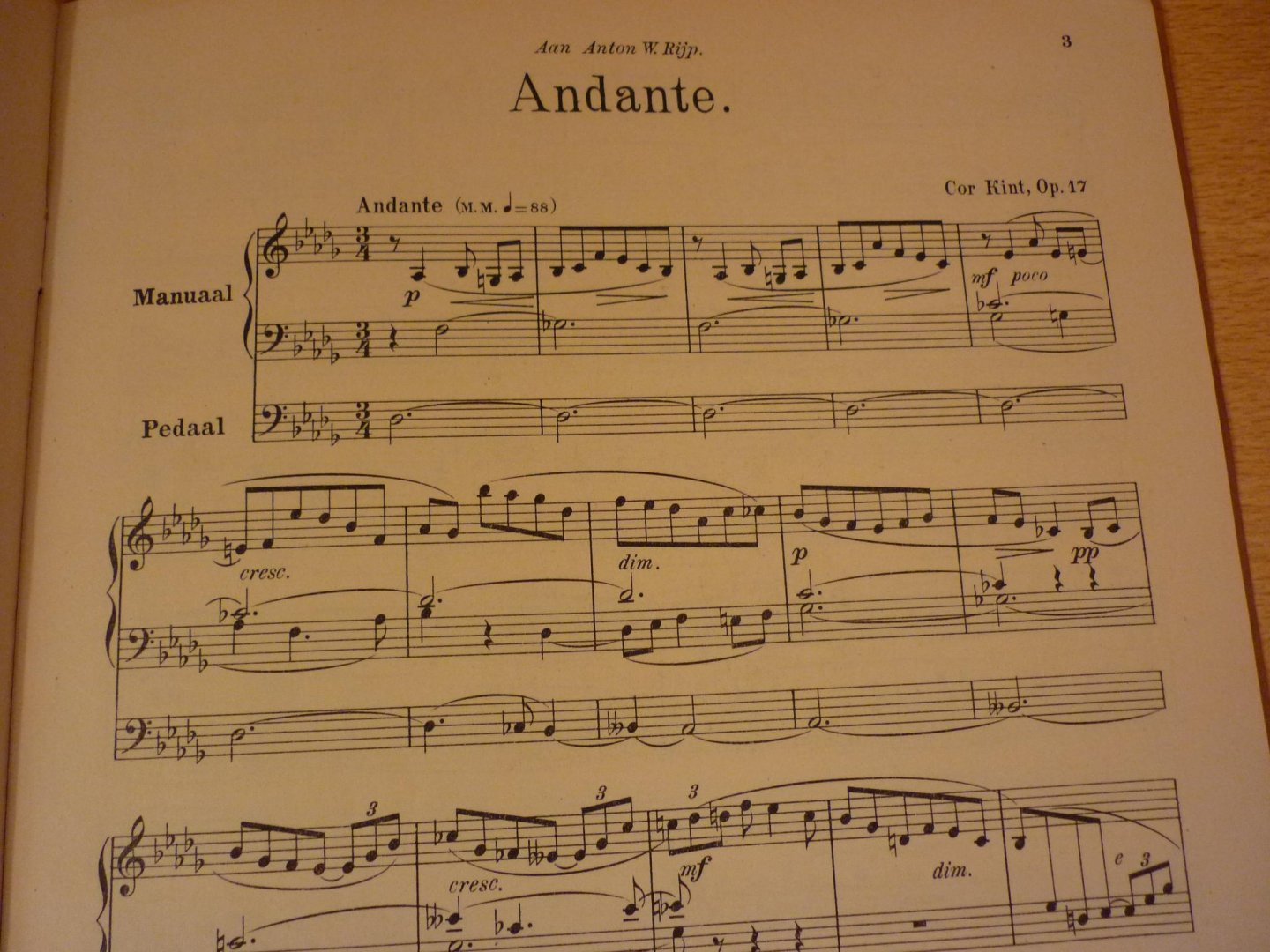 Kint; Cor - Andante; Moderne Orgel-Composities No. 1; Opus 17