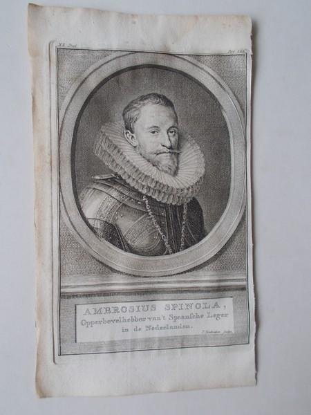 antique print (prent) - Ambrosius Spinola. Opperbevelhebber van `t Spaansche leger in de Nederlanden.