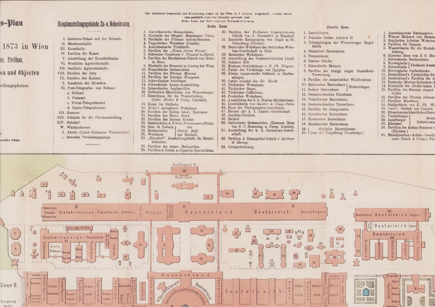 Carl Gerold - Situations-Plan der Weltausstellung 1873 in Wien, mit allen Haupt- und Nebengebäuden, Separatausstellungen und Objecten innerhalb des Ausstellungsplatzes.