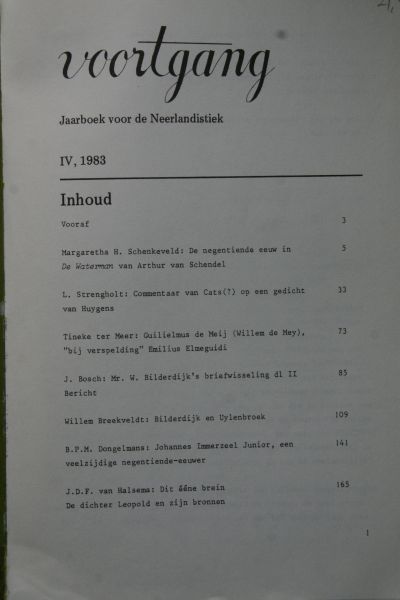 Bosch, J. ;Breekveldt, W.; Margaretha H. Schenkeveld ; Strengholt, L. ;  e.a. - Jaarboek VU: Voortgang Jaarboek voor Neerlandistiek van de Vu Amsterdam faculteit der Letteren  Deel Iv  1983