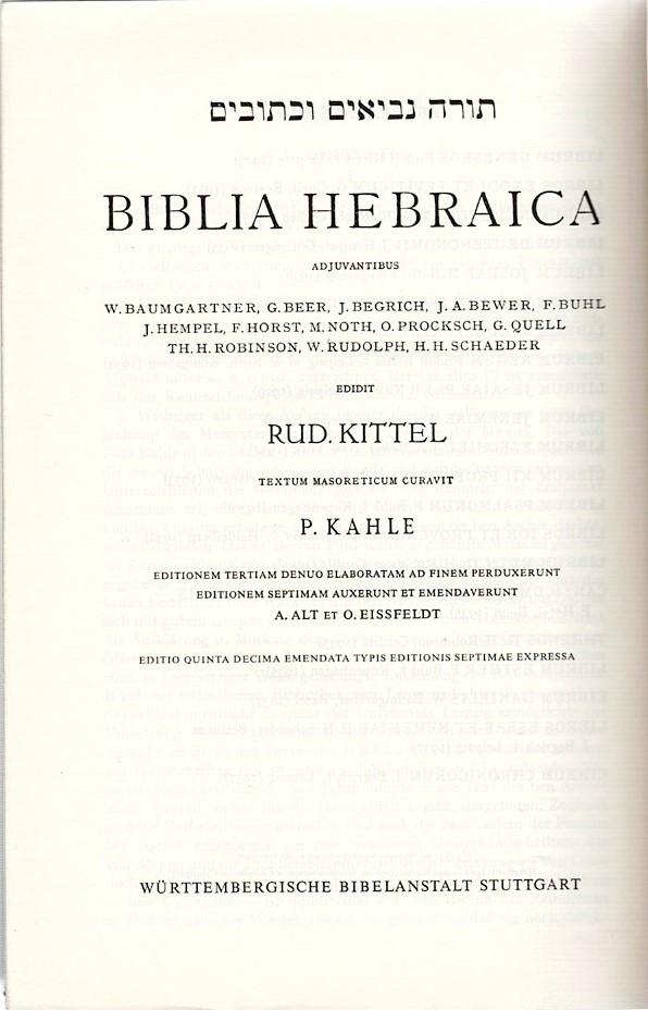 KITTEL  RUDOLF - BIBLE HEBRAICA