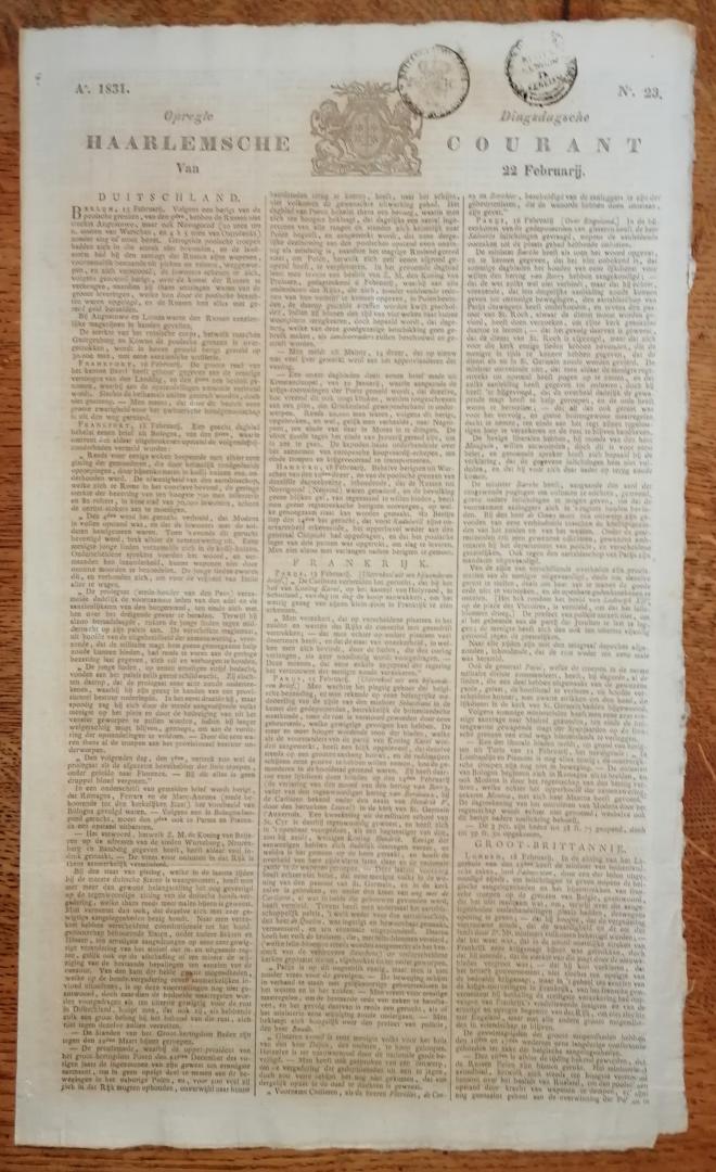 Anoniem - Opregte Haarlemsche Courant No. 23 - 22 februari 1831