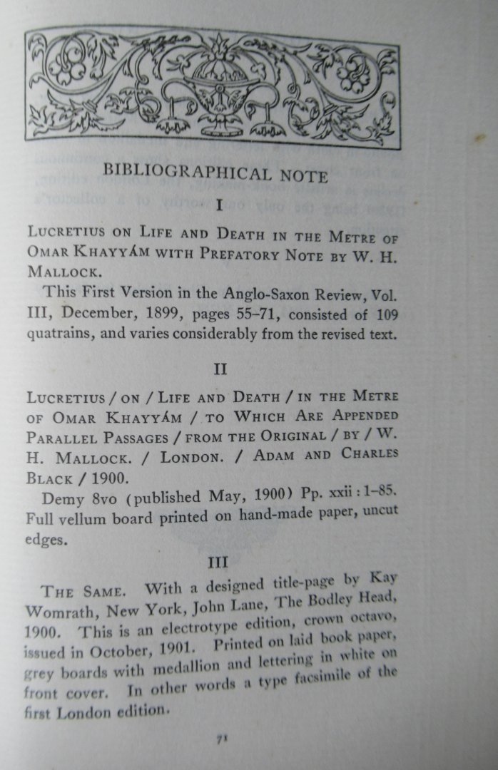 Mallock, W.H. - Lucretius On life and death. In the metre of Omar Khayy'am