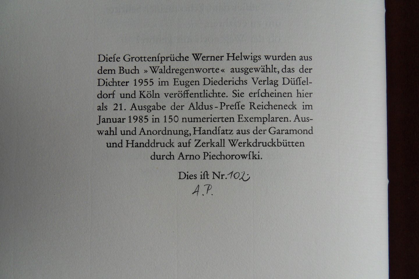 Helwig, Werner. - Grottensprüche. [ Genummerde oplage 102 / 150 ].