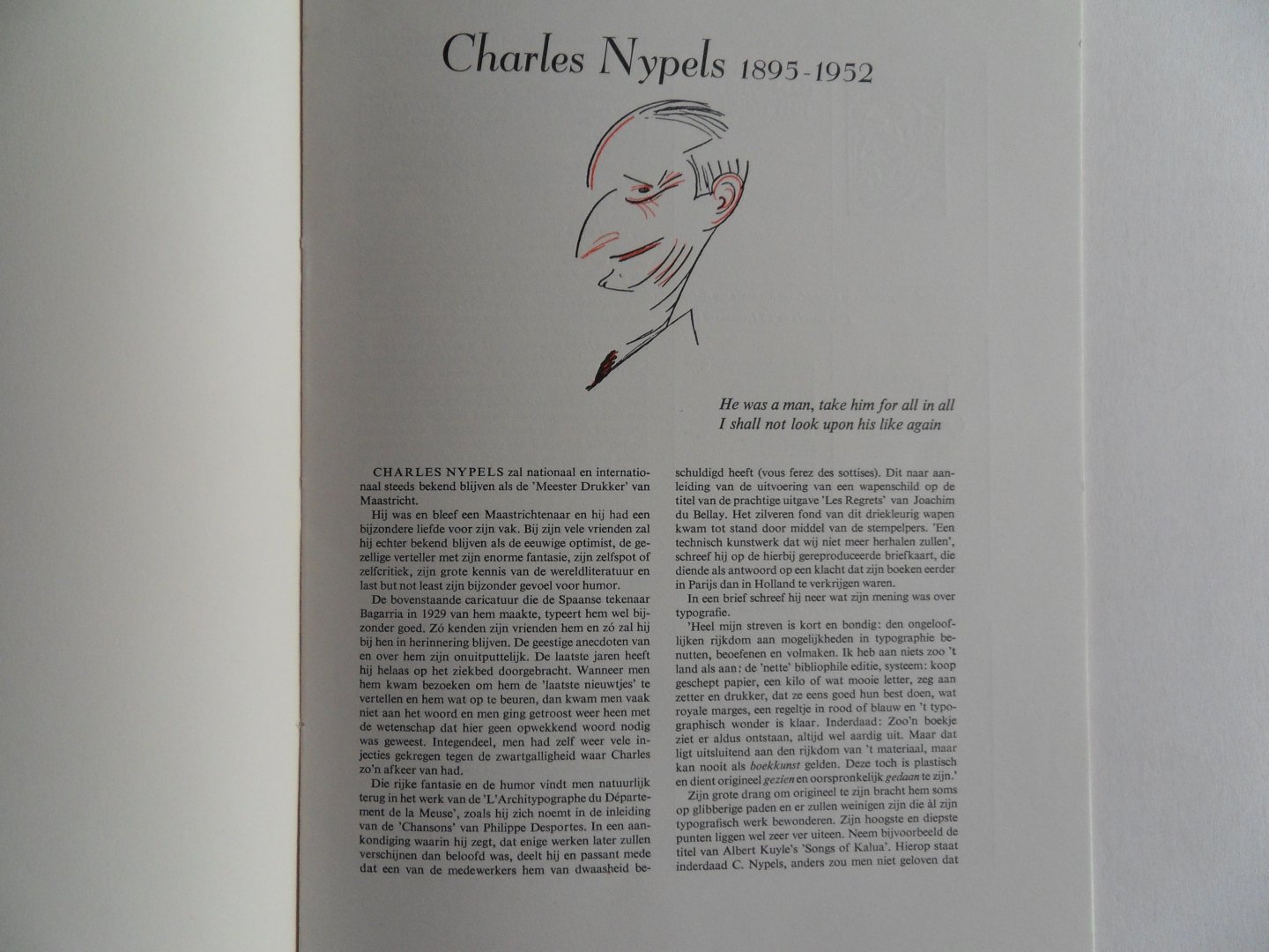 Technisch Tijdschrift Grafische Industrie (overgenomen uit). - Ter herinnering aan Charles Nypels. + In Memoriam Charles Nypels Meester-Drukker [ Genummerd exemplaar 16 / 100 en gesigneerd door de tekenaar Karel Thole ].