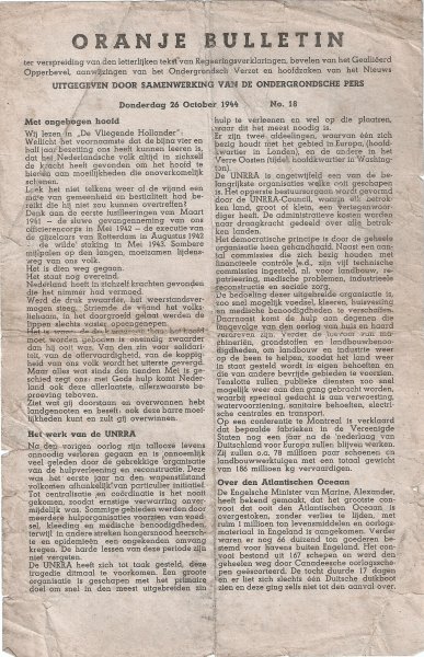 pamflet 2e wereldoorlog - Oranje Bulletin No. 18