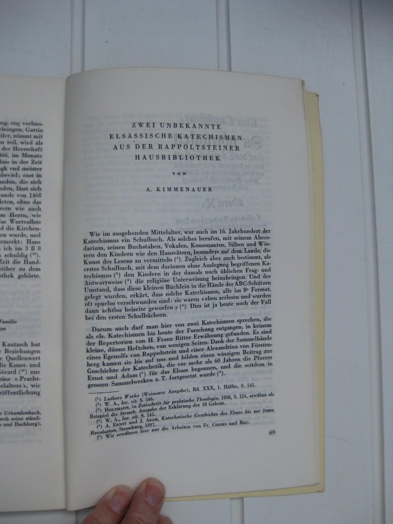 Kimmenauer, A. - Zwei unbekannte elsässische Katechismen aus der rappoltsteiner Hausbibliothek.