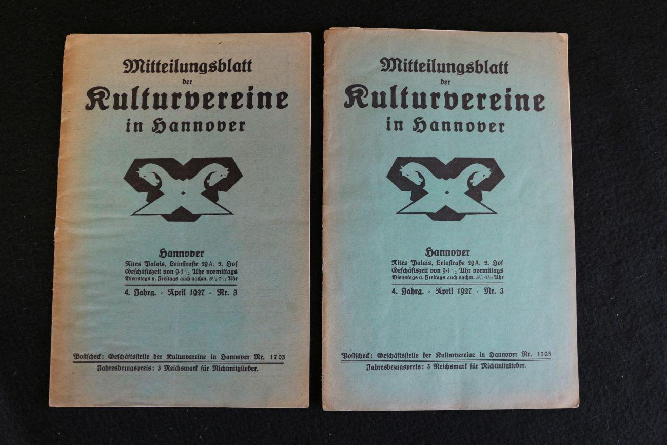 diversen - 2x Mitteilungsblatt der kulturvereine in Hannover (1927) + Mitteldeutsche Blatter für volkskunde (1926) (4 foto's)