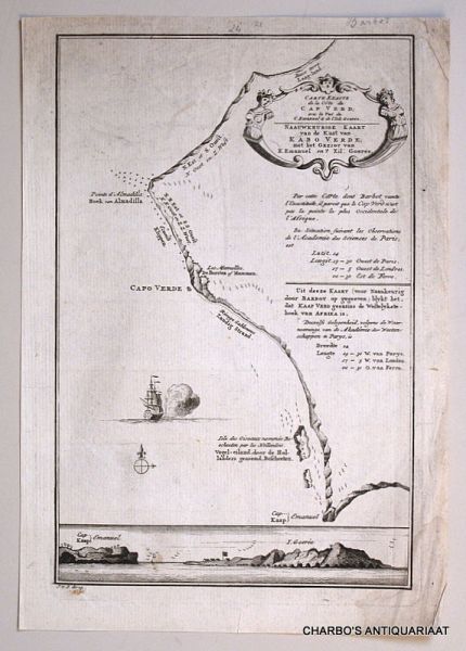 BELLIN, N. & SCHLEY, J. VAN DER, - Carte exacte de la cote du Cap Verd; avec la vue du C. Emanuel & de l'Isle Goereé. Naauwkeurige kaart van de kust van Kabo Verde; met het gezigt van K. Emanuel en 't eil. Goerée.