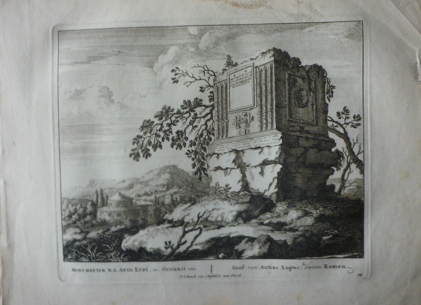 Schenck, Petrus [Pieter Schenk] - Graf van Antius Lupus, buiten Romen 54. Originele kopergravure.