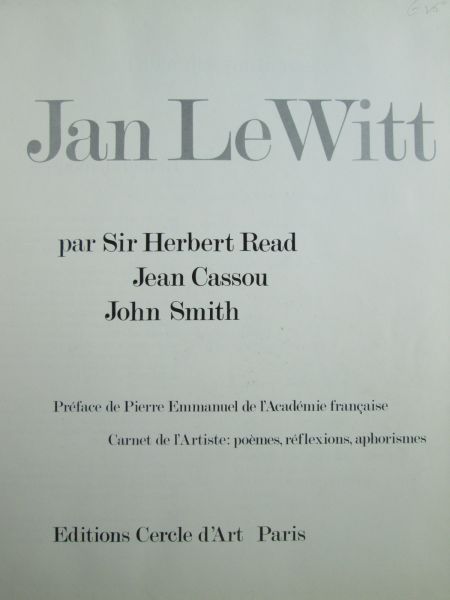 Herbert Read, Jean Cassou, John Smith - Jan le Witt  (monografie), beperkte oplage 4.000 ex.