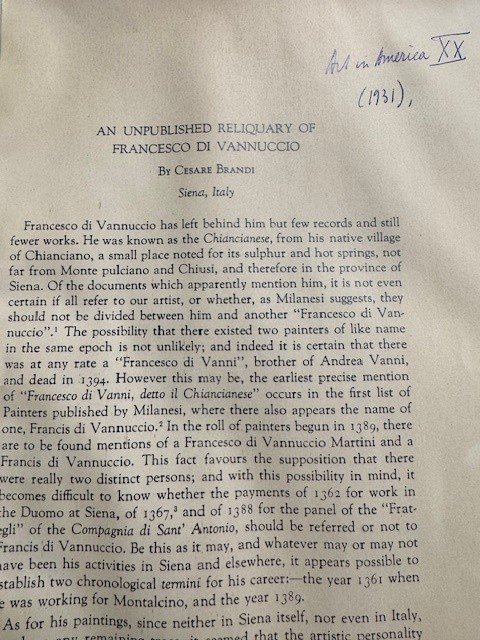 BRANDI, C., - An unpublished reliquary of Francesco di Vannuccio.