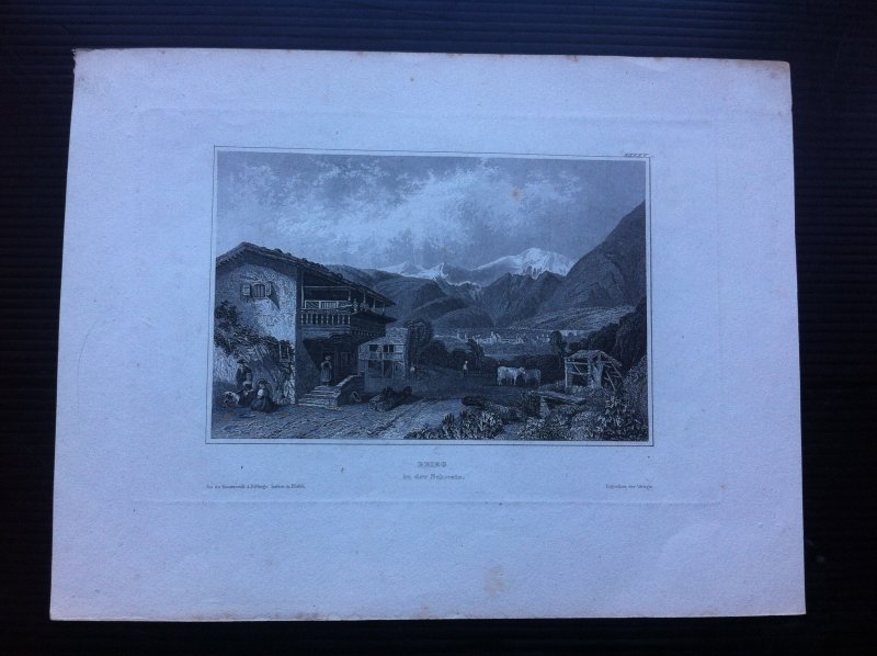 Oude 19e eeuwse staalgravure - Brieg in der Schweiz