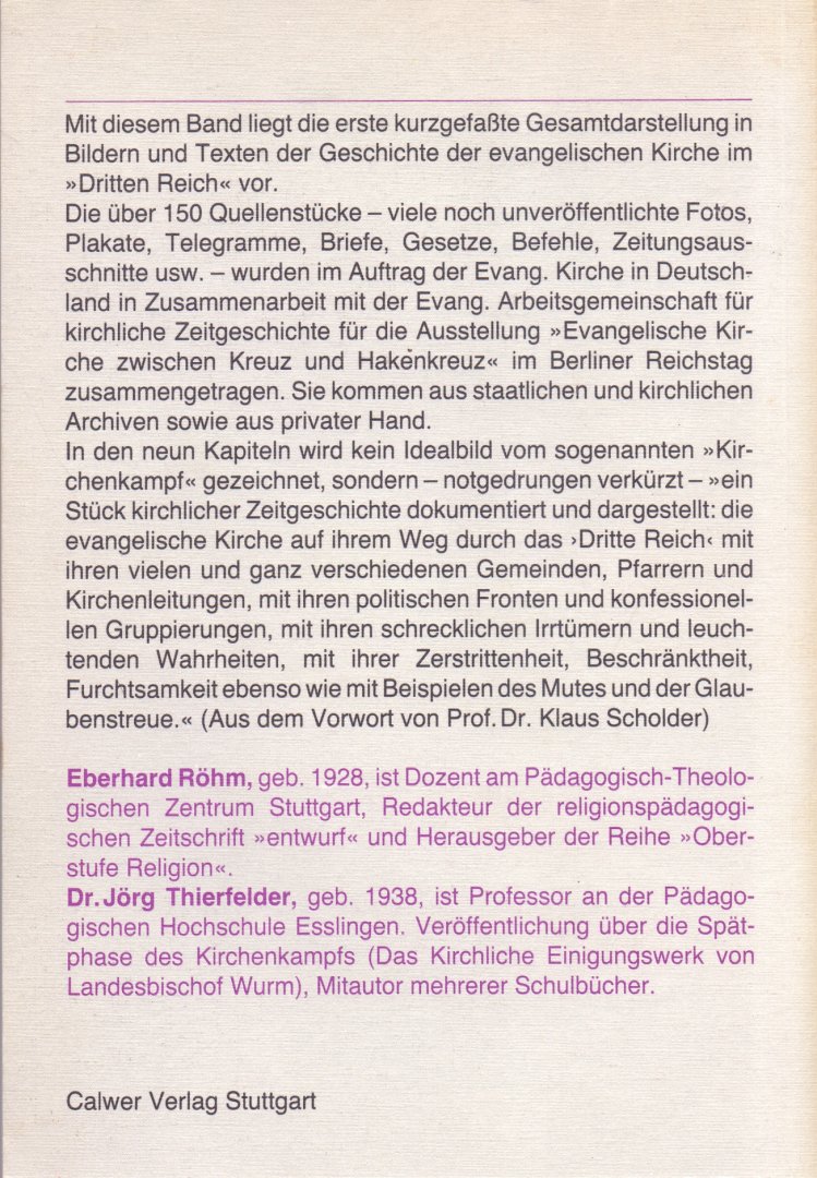 Röhm, Eberhard & Thierfelder, Jörg (ds1203) - Evangelische Kirche zwischen Kreuz und Hakenkreuz. Bilder und Texte einer Ausstellung