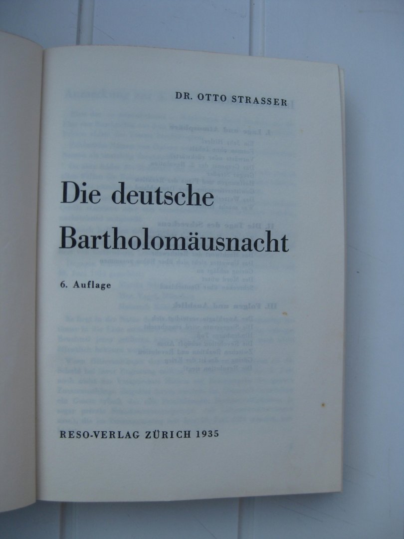 Strasser, Dr. Otto - Die deutsche Bartholomaüsnacht.