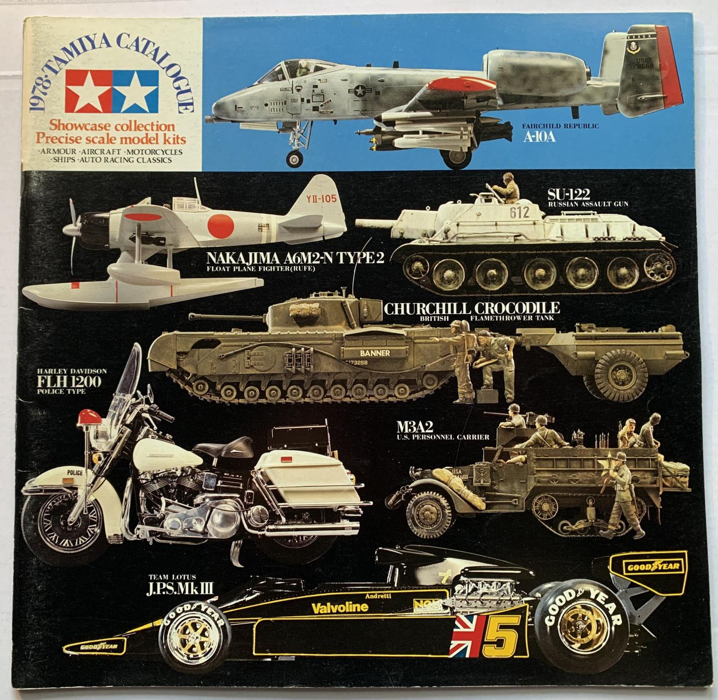 N.N. - 1978. Tamiya Catalogue. Showcase Collection precise scale model kits; armour, aircraft, motorcycles, ships, auto racing classics.