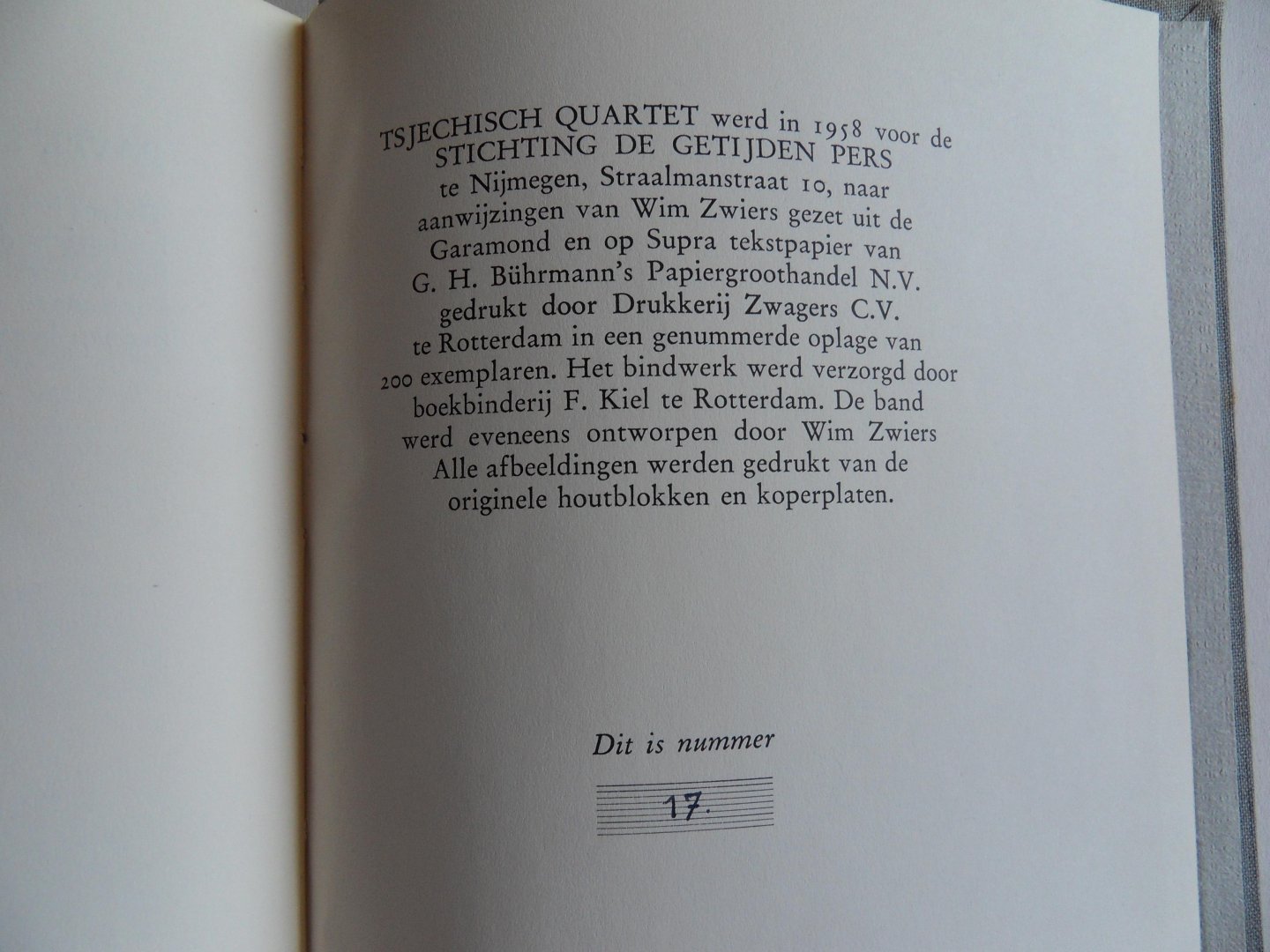 Schelling, ir. H.G.J (voorwoord); Bartosik-Woudstra, Ine (vertalingen). - Tsjechisch Quartet. [ Genummerd ex. 17 / 200 ].