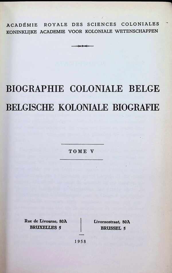  - Belgische Koloniale Biografie Biographie Coloniale Belge  I - V