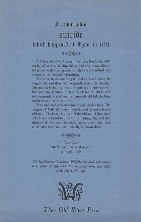 DOUBLE SUICIDE - A Remarkable Suicide which happened at Lyon in 1770.