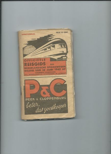  - Officieele reisgids Nederlandsche Spoorwegen geldig van 10 juni 1940 af. Exemplaar dienstgebruik.