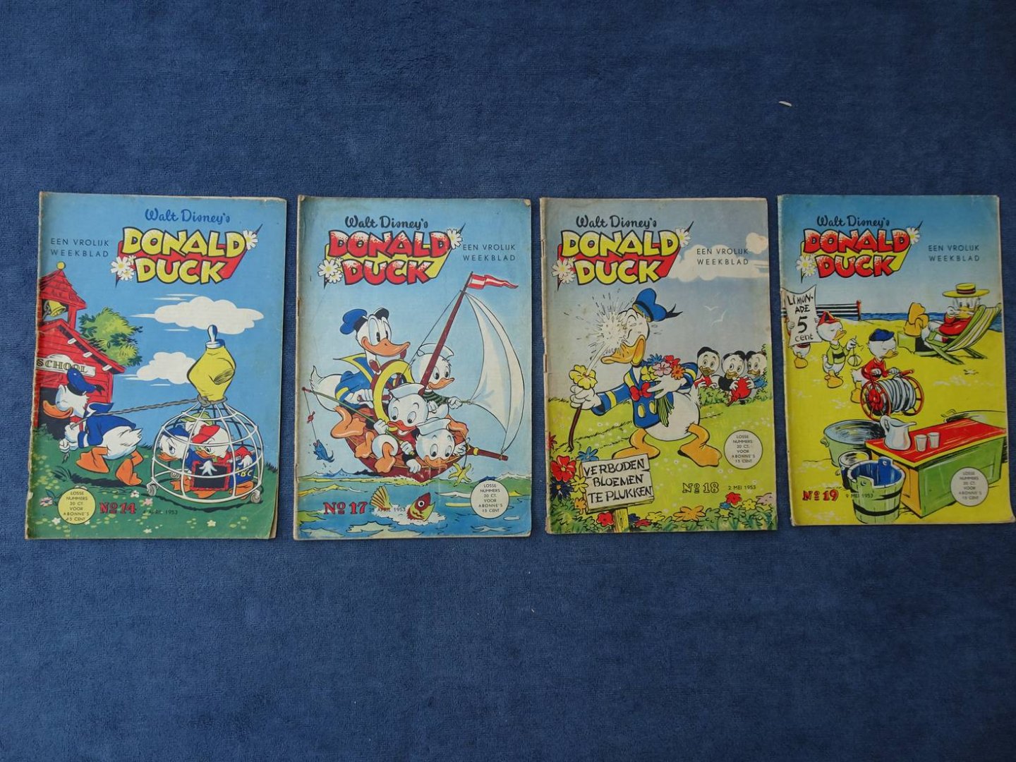 Disney, Walt. - Donald Duck. Een vrolijk weekblad. No. 1 t/m 4, 7,8,14,17,18 en 19. (1953).