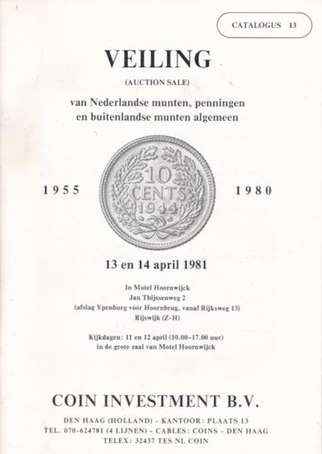  - Veiling van Nederlandse munten, penningen en buitenlandse munten algemeen 1955 - 1980.
