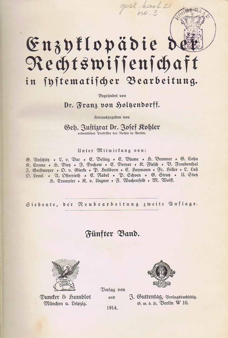 Holzendorff, dr. Franz von - Encyklopädie der Rechtswissenschaft in systematischer Bearbeitung